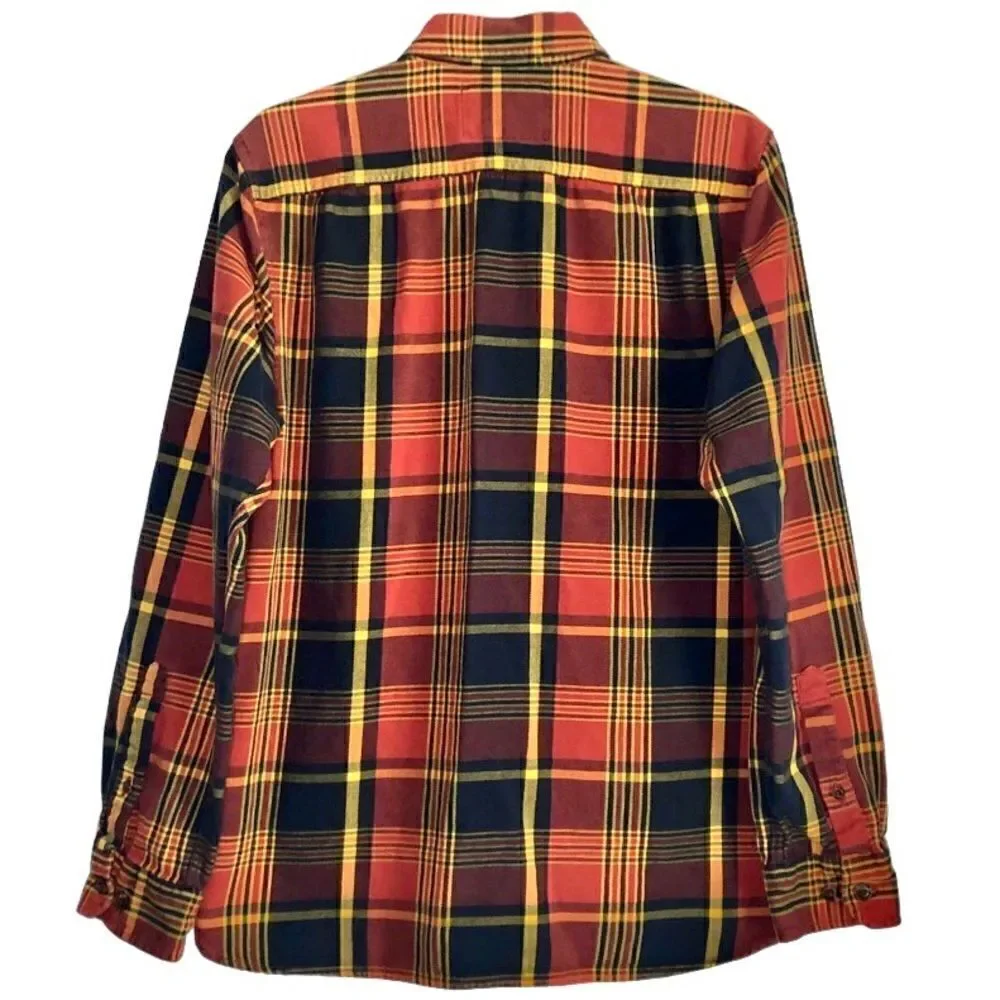 The North Face Plaid Flannel Button Down in Rust/Gold/Navy Men’s M